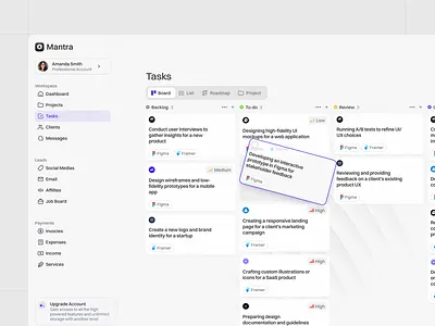 Task and project tracking cards clean design details interface kanban list manage minimal navigation product project saas task ui ui design ux ux design web