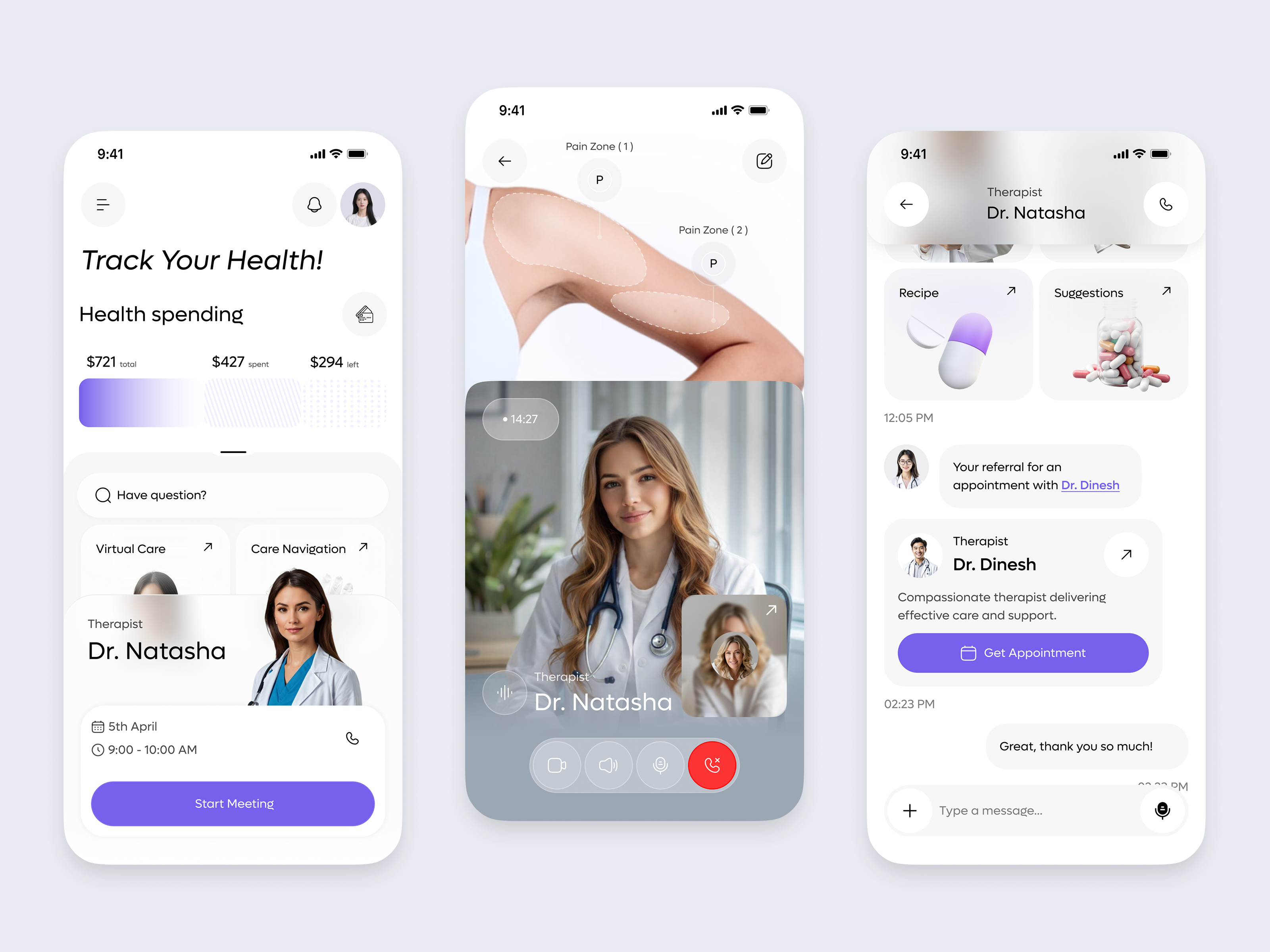 Virtual Doctor Appointment Mobile App UI app design digital health doctor consultation health tech health tracking healthcare app ios app medical app mobile mobile app mobile app design online doctor patient care telemedicine ux design video consultation wellness app