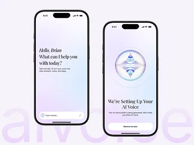 AI Voice Setup Motion Study 3d 3d animation animation app design artificial intelligence blender branding cinema 4d futuristic glassmorphism gradient holographic interaction design minimal mobile motion design onboarding product design technology ui