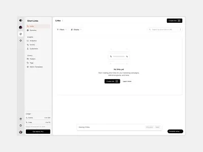 Metric — Empty State Page button clean dashboard empty emptypage emptyscreen emptystate links mobile responsive shortlinks sidebar website