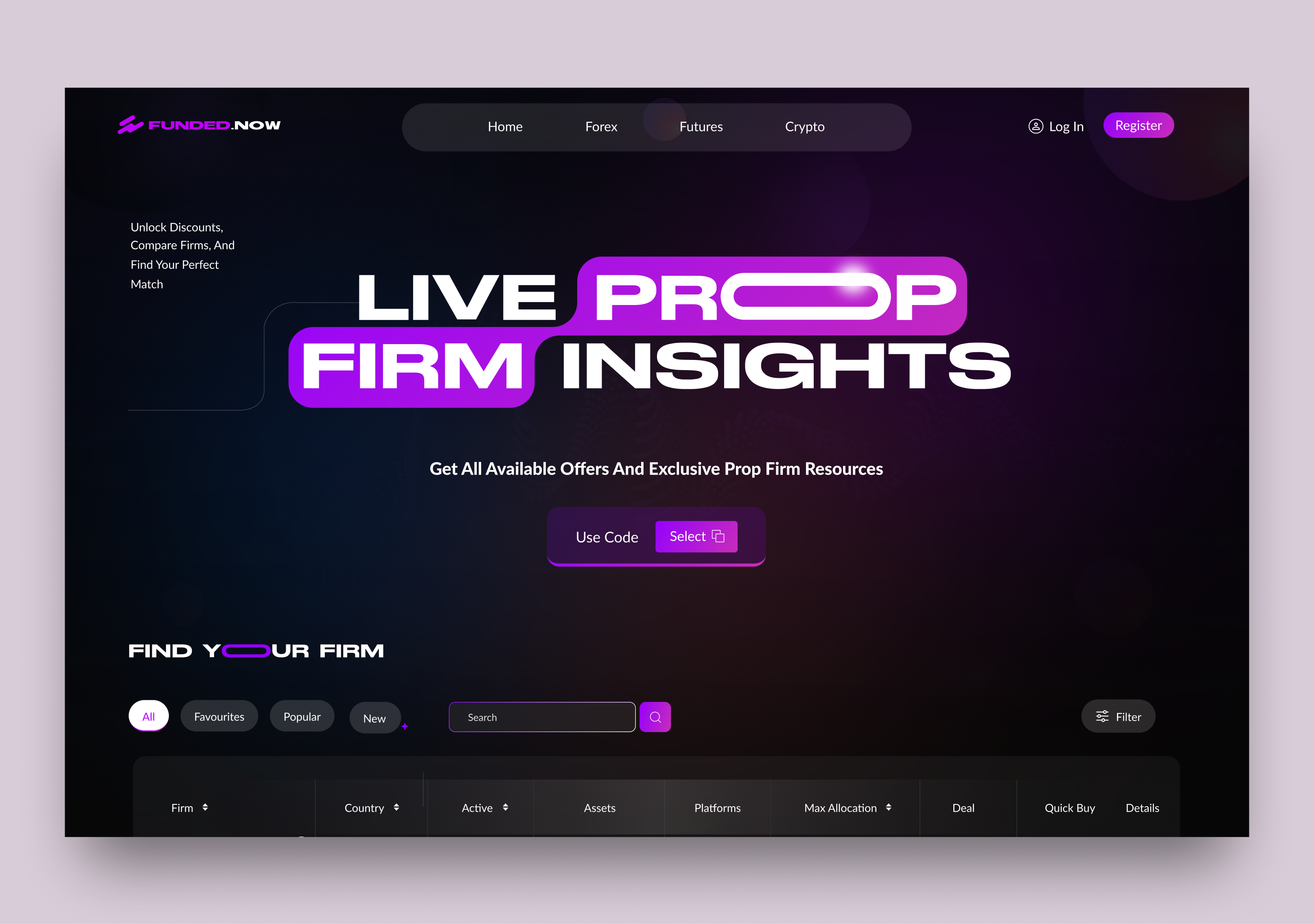 Prop Firm Comparison Platform – Trading SaaS UI/UX Design dark mode web designs dark ui design dashboard design fintech landing page landingpage modernui propfirm saas trading ui webdesign