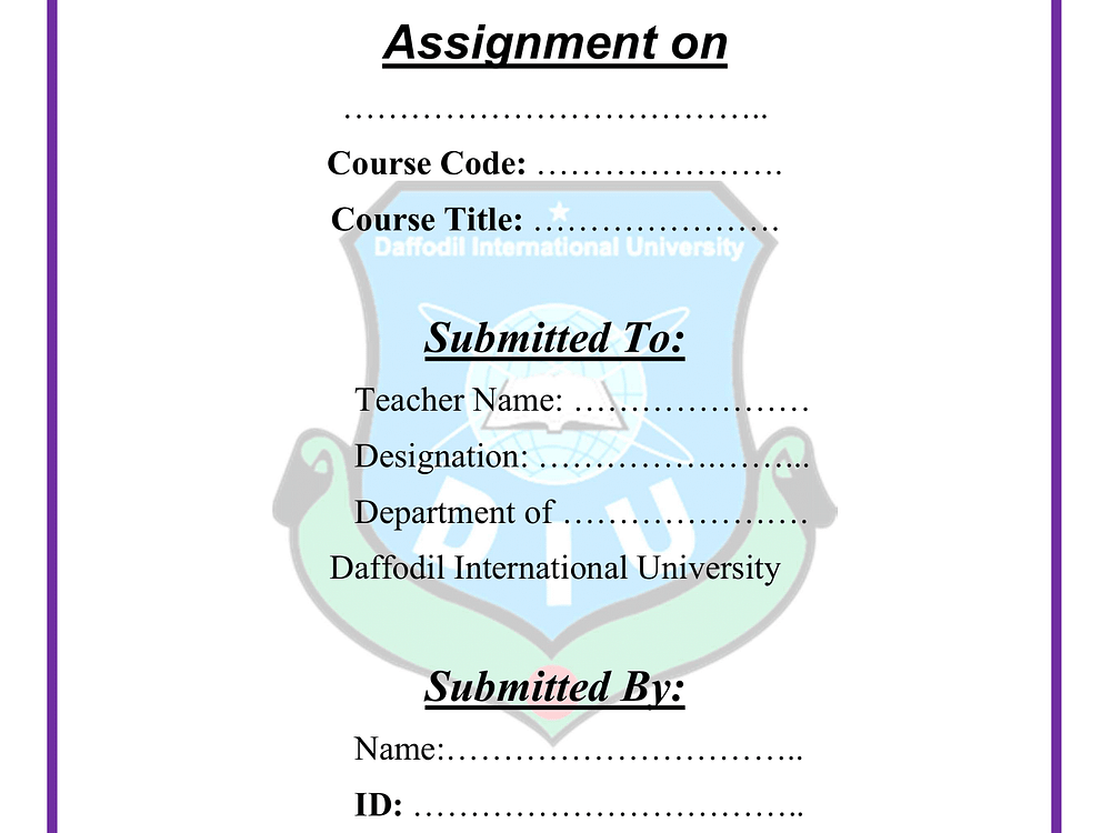 diu assignment front page format in word download