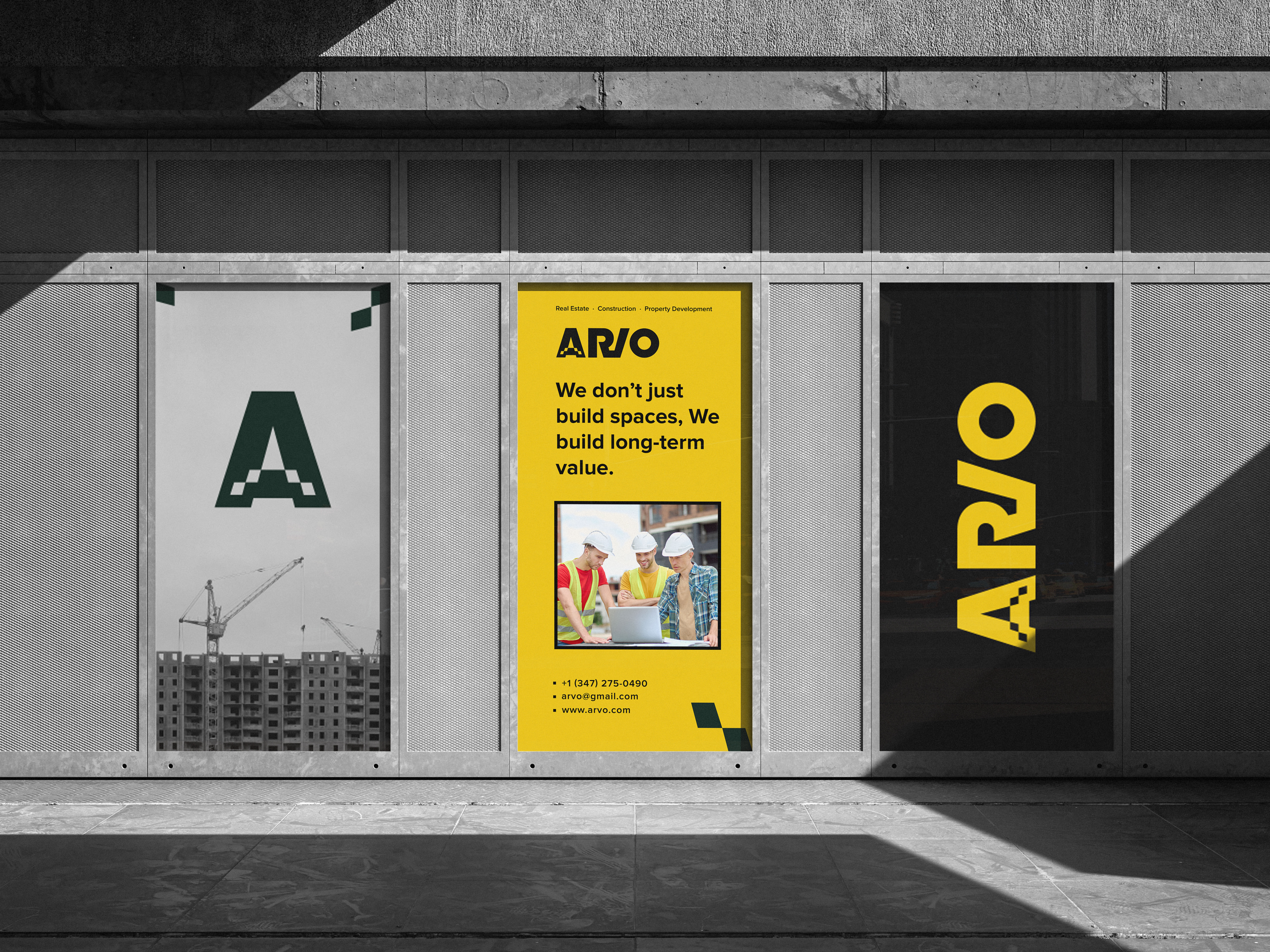 ARVO | Real Estate, Construction Logo a logo architectural branding brand guideline brand identity branding construction custom logo design graphic design initial logo logo logo design monogram logo property development real estate realtor