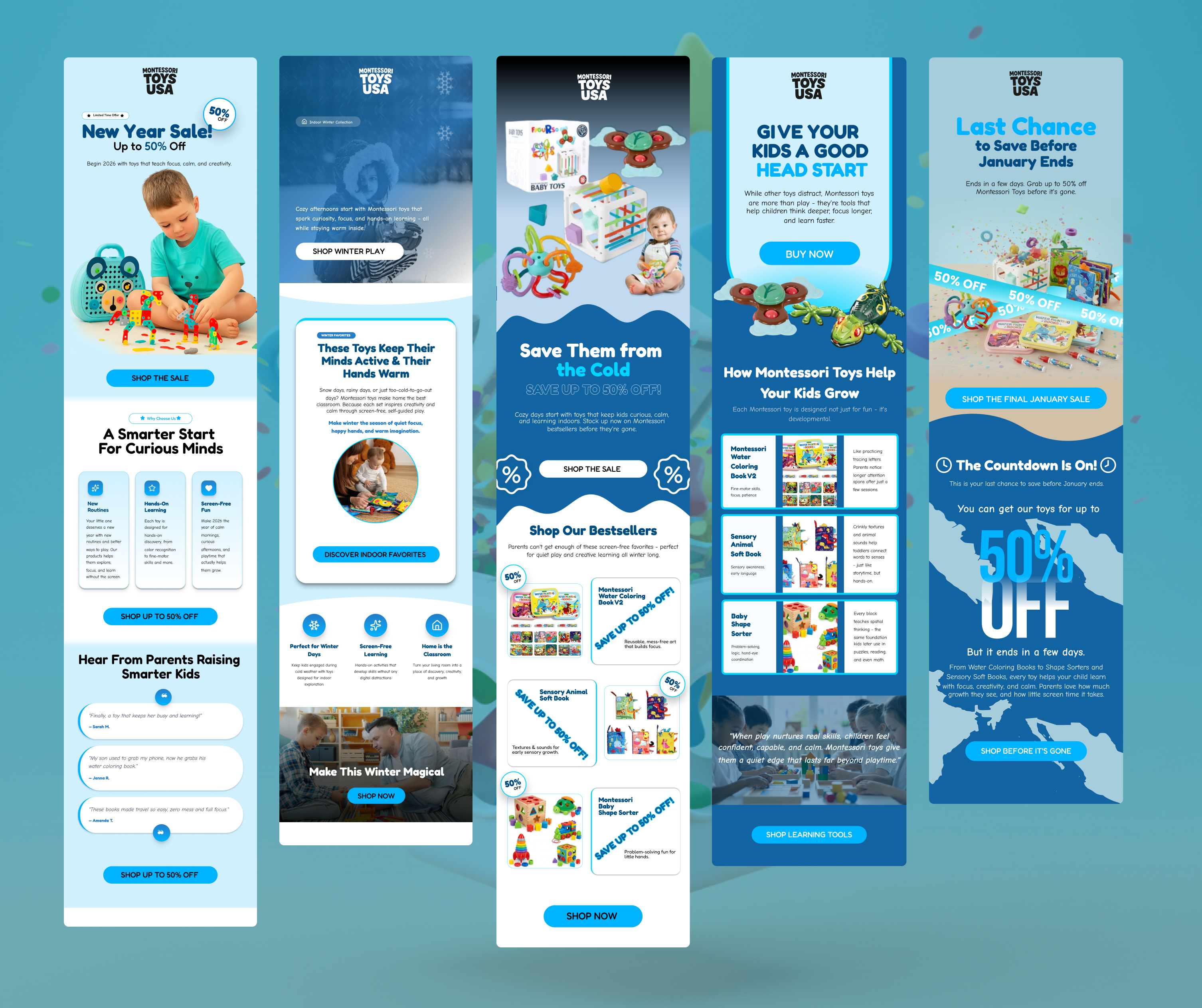 Montessori Toys USA - Winter Email Campaign Design advertising baby toys branding brevo constant contact design email campaign email design email marketing email template figma graphic design illustration klaviyo mailchimp newsletter design toys ui