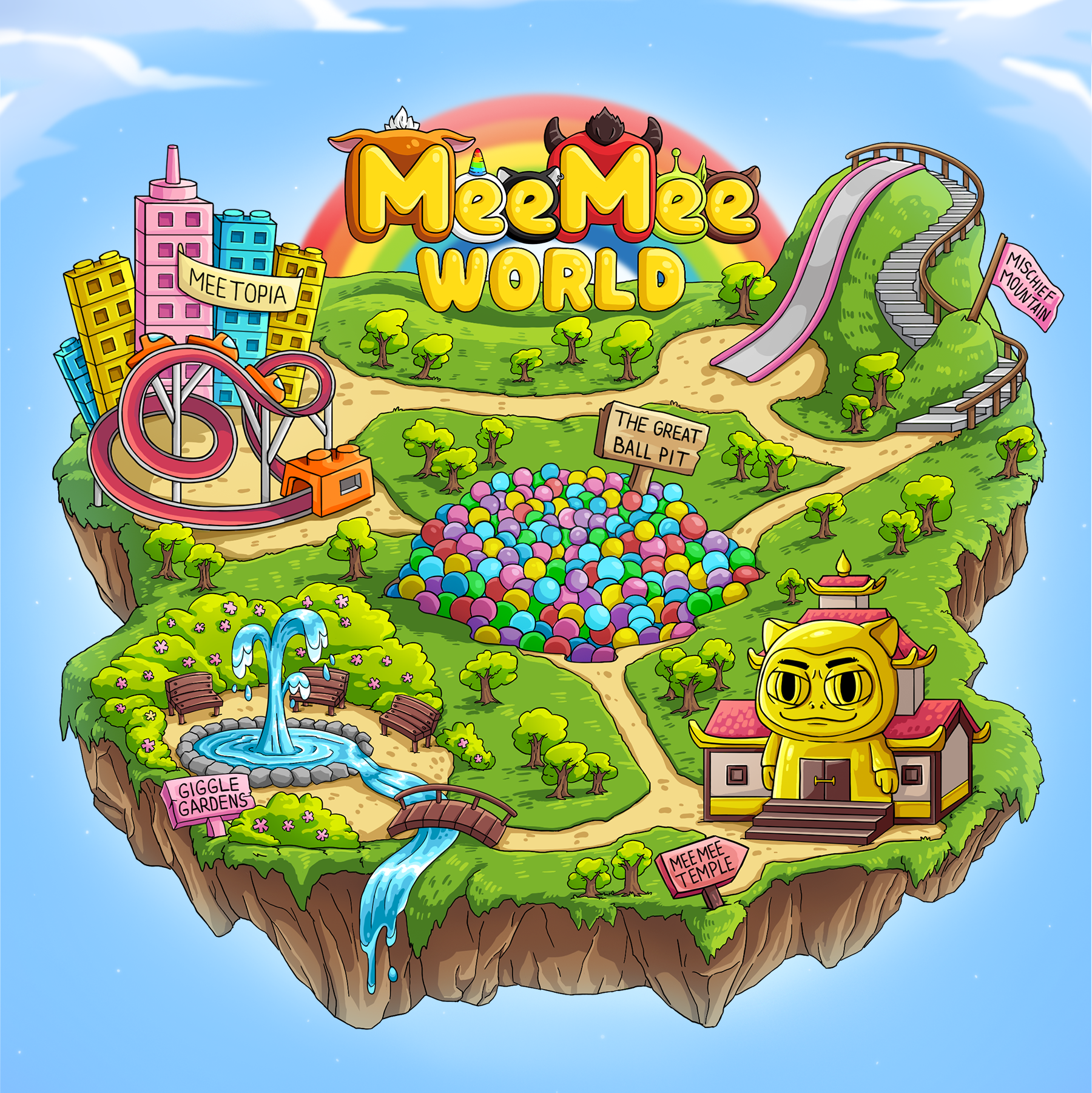 MeeMee World — Isometric Game Map & Roadmap 🗺️ crypto crypto art game art game world gamefi illustration isometric map level design map meme meme coin memecoin roadmap roadmap design web3 website ui world building