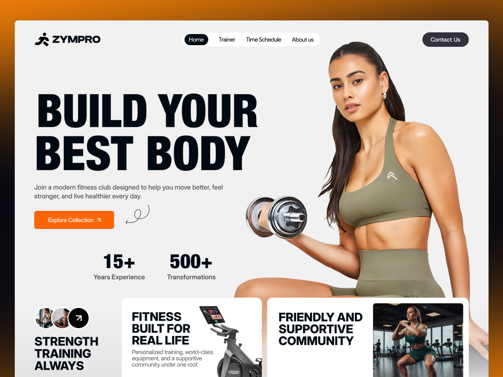Zympro - Smarter Fitness. Simpler Booking Website. branding development ecommerce fitness header hero section landing page modern landing page portfolio shopify sports sports landing page techwirpro uiux website wordpress zym zym hero sections zym landing page
