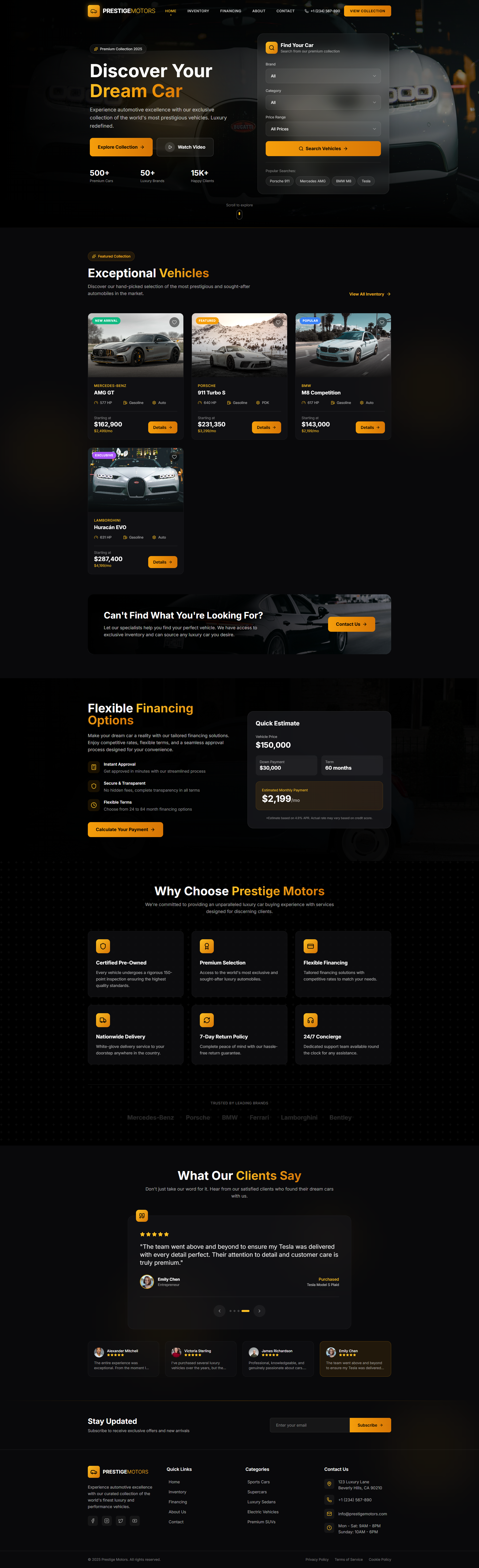 Luxury Car Dealership Website — UI/UX & React Front-End automotive website car dealership dark ui design system frontend landing page luxury website modern ui premium design react responsive design ui design ux design web design website concept