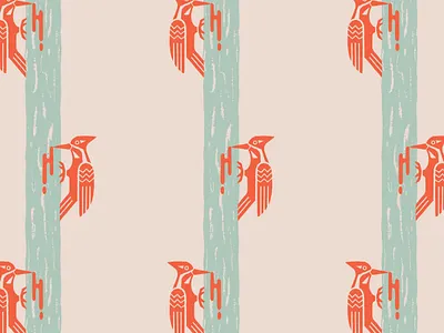 Pileated Pilled Pattern birch birds forest graphic hand drawn illustration maple syrup north pattern pileated pine red sap texture turquoise woodpecker woods