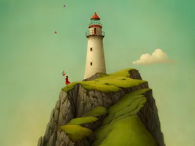 At the edge arte poético arte tranquilo calm artwork contemplative wall art ilustración contemplativa ilustración de faro lighthouse illustration minimalist wall art peaceful wall decor poetic art quiet wall art serene wall art