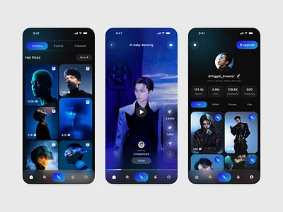 AI-powered social media meme maker app ai app ai app design ai social media app app design dark mobile app mobile app design mobile app ui mobile ui shorts social media app social media app design social network tiktok ui ux design