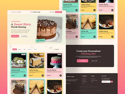 Crème Pop – Cake Menu UI | Clean & Colourful Product Cards bakery website bakerybranding cake shop creative website dribbble ecommerce figma food landing page marketingdesign modern ui pastel product cards storytelling ui ui design ux design webdesign website design webui
