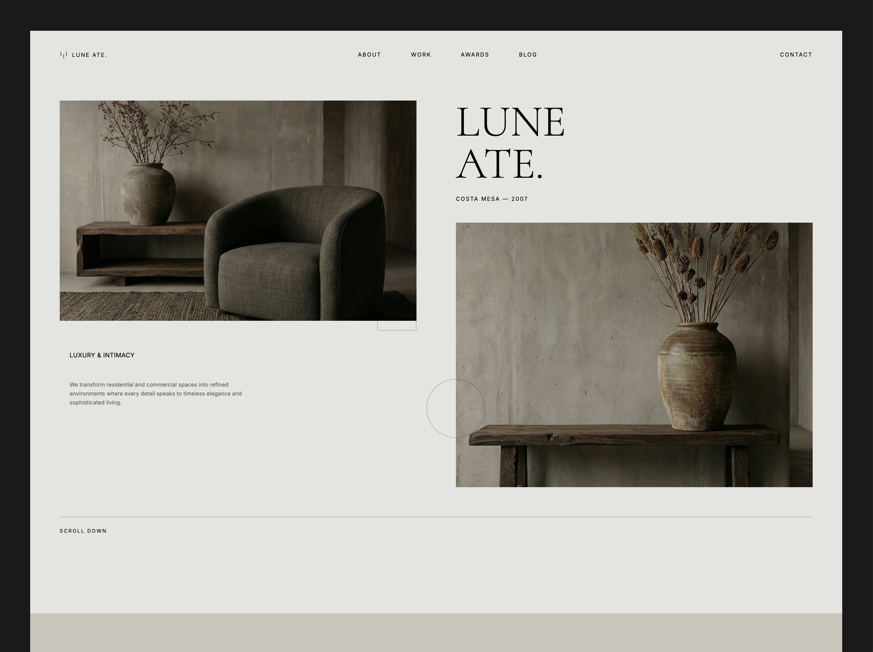 Lune Ate – Built Minimalistic Website. Interior Design Studio. built coded front end functional interior design studio minimal minimalistic mockup modern responsive ui ux web design website