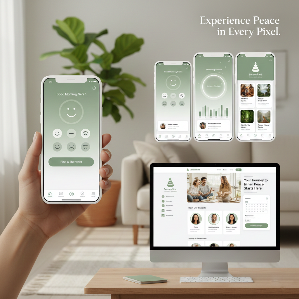 🌿 SereneMind: Your Digital Sanctuary for Mental Wellness 🧘‍♀️ animation branding dashboard design figma logo motion graphics themeswolf ui we web website