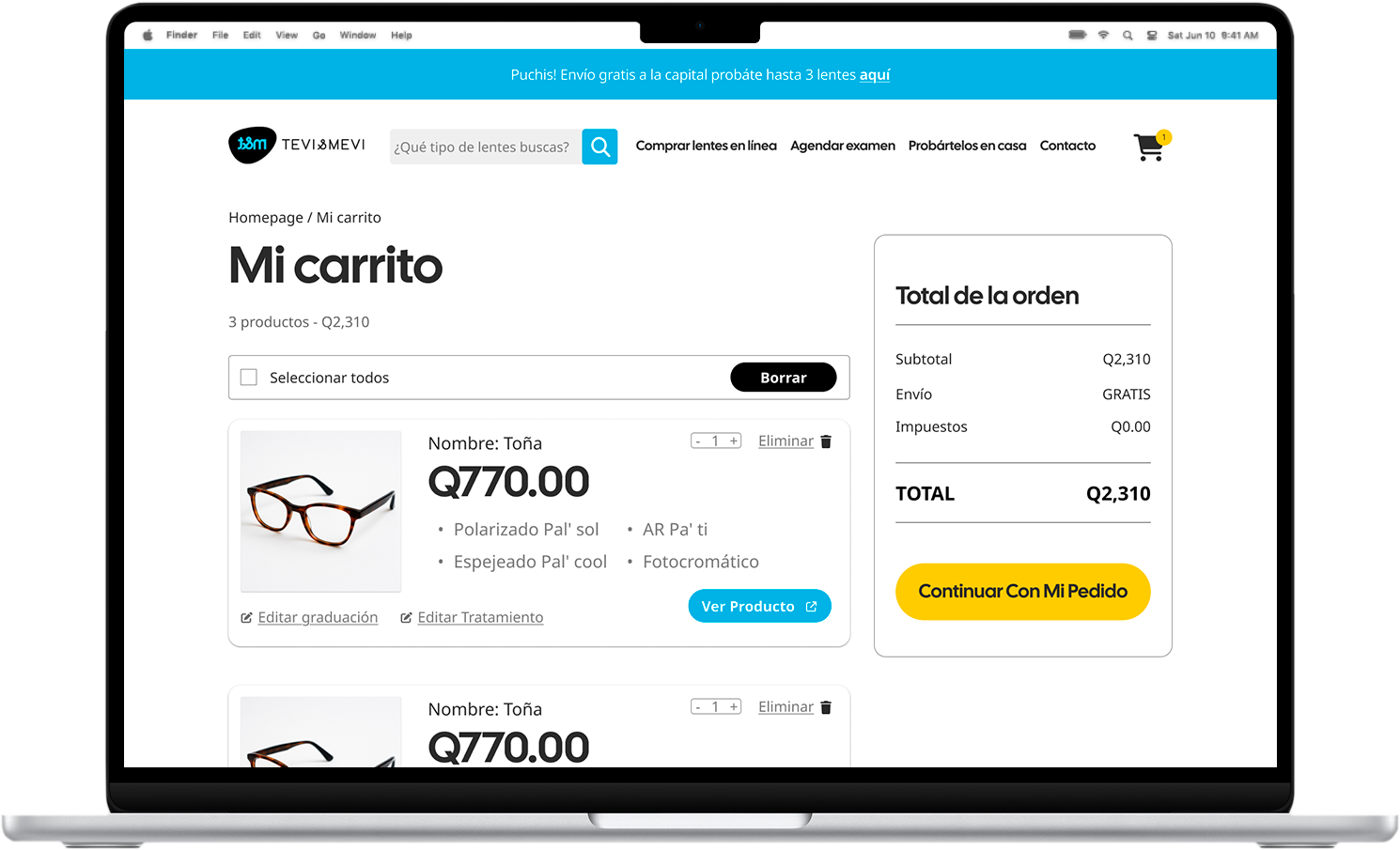 Eyewear Brand – Shopping Cart Page