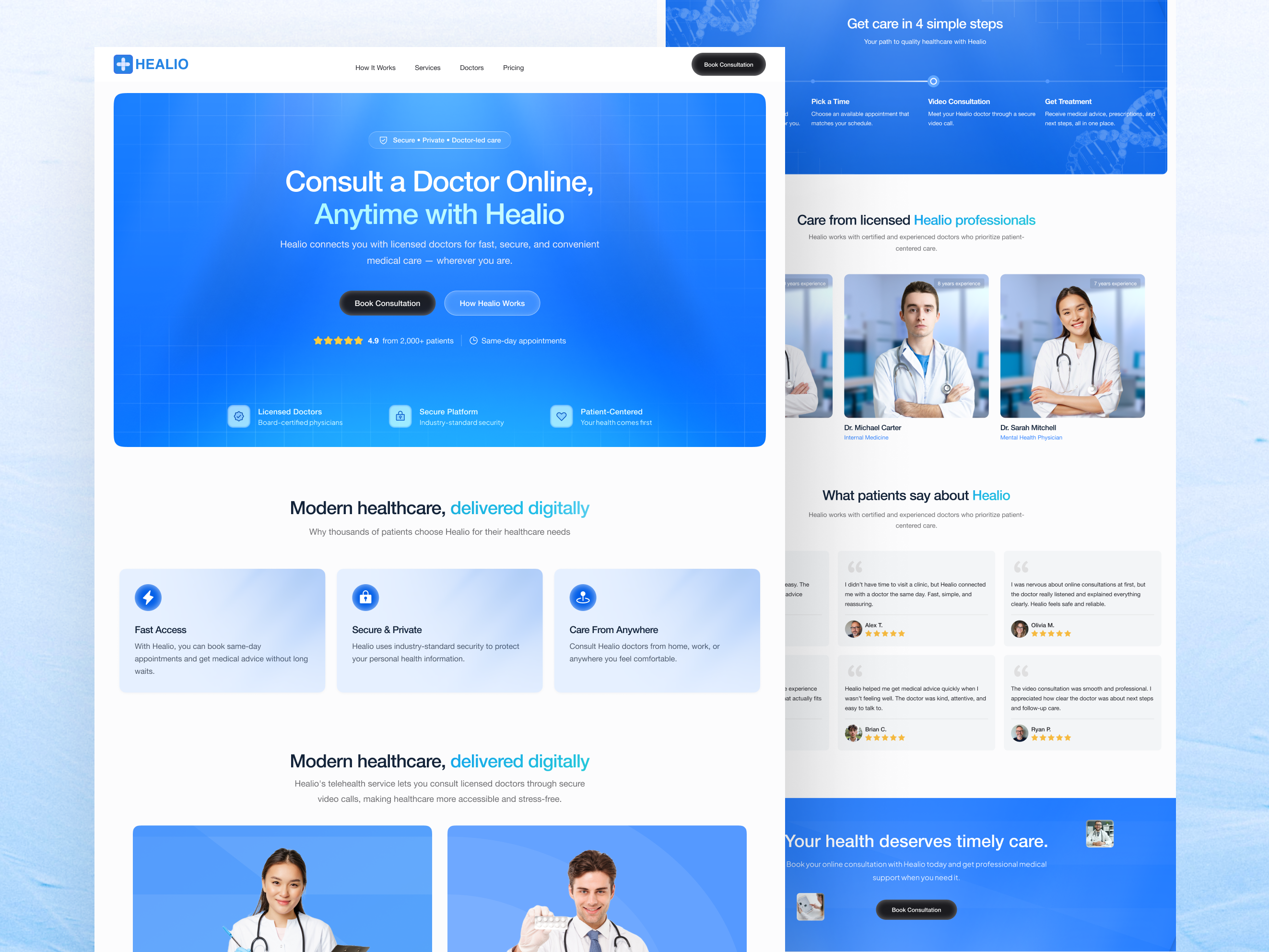 Healio - Telehealth Booking & Online Doctor Consultation digital health digital healthcare doctor booking doctor consultation health tech healthcare healthcare saas healthcare services landing page landing page design medical medical consultation medical doctor medical platform online consultation patient care telehealth telemedicine web design