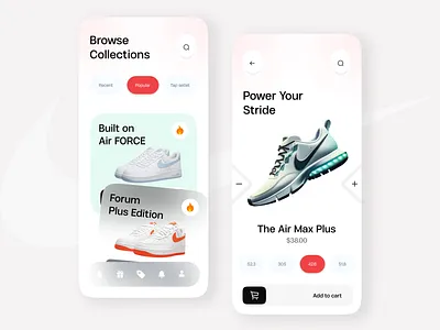 Sneaker Store App UI app design ecommerce fashion footwear marketplace mobile mobile app mobile design online product page shop shopping app shopping cart size sneaker shop sneakers store ui ux