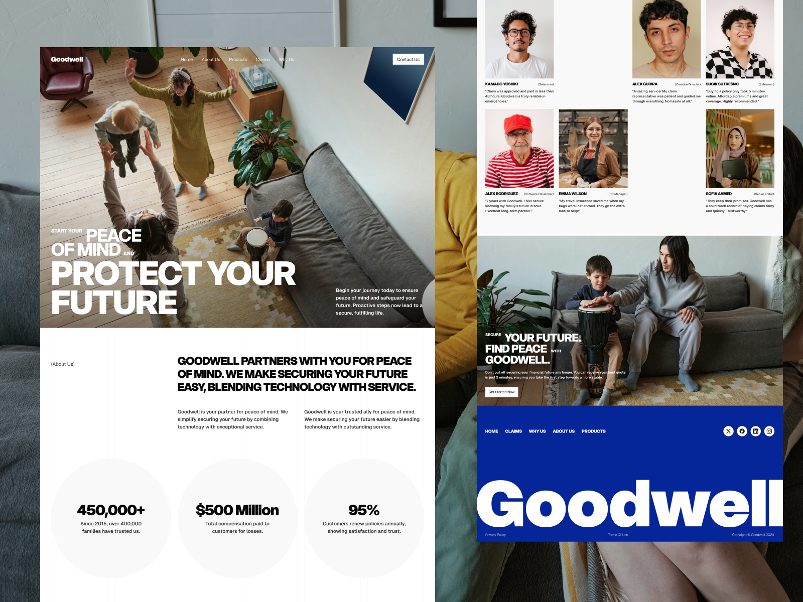 Goodwell - Insurance Landing Page animation bold typography branding clean minimal ui editorial layout editorial web design financial security grid system insurance landing page minimal editorial minimal interface modern corporate website modern editorial trust focused design ui ux design web design web design inspiration web editorial