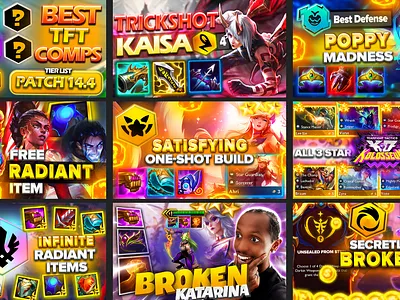 TFT Teamfight Tactics Thumbnails design branding content creator cover art design gaming thumbnail graphic design illustration league of legends photoshop social media design team fight tactics thumbnail thumbnail design youtube thumbnail