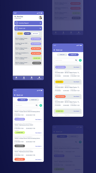 Activity Report & Work List Mobile App activity caporaider design engineer report support support engineer ui uidesign uiux uxdesign