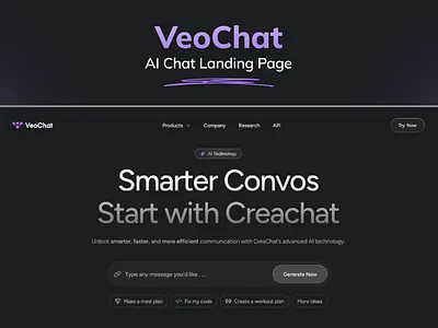 VeoChat- AI Chat Landing Page agency ai chat landing page ai website branding business corporate creative design graphic illustration modern professional ui uiux ux veochat web ui web ux