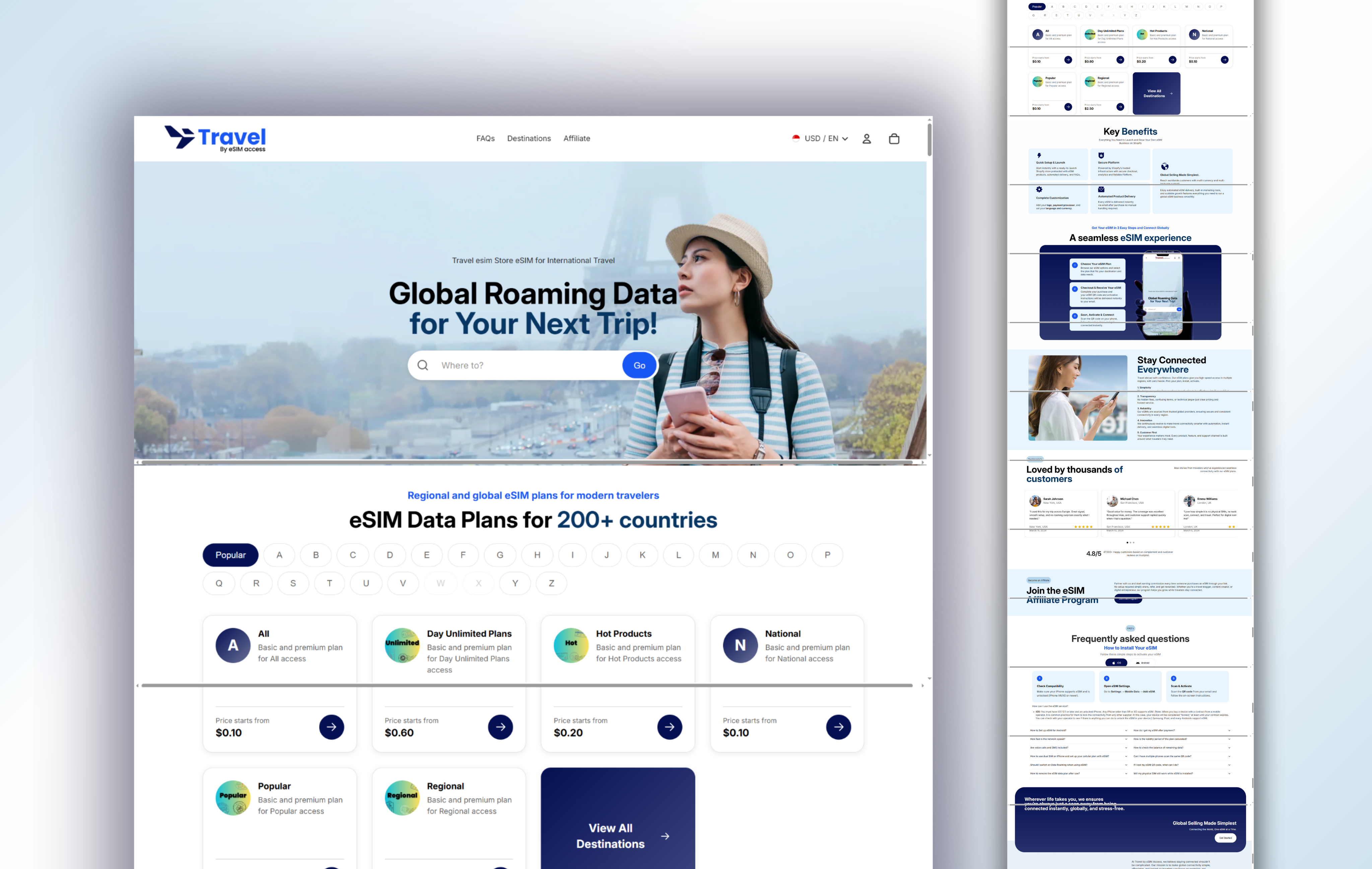 Travel eSIM Website – Homepage Design & Development on Shopify branding dropshipping esim website logo design search bar shopify shopify development shopify home page shopify liquid shopify store shopify theme development shopify website shopify website redesign theme optimisation travel travel website ui ux design user experiance
