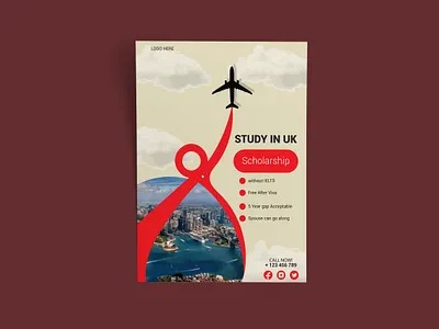 Study in UK Scholarship Poster Design . admission campaign design creative poster layout education poster design marketing flyer design scholarship flyer social media poster study abroad poster study in uk graphic travel education banner uk education design visa consultancy design