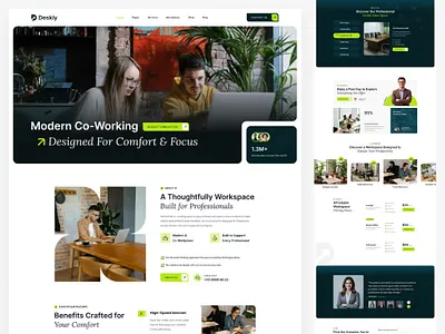 Deskly – Coworking Space Office Figma Template clean design coworking space creative agency digital design figma figma template landing page minimal design modern ui office ui office website startup ui ui design ui template ux ui web design website concept workspace