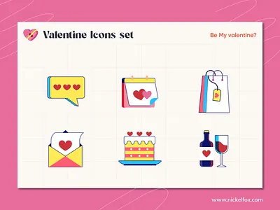 Valentine Icon set, icon pack, set, flat vector line ui branding color design exploration flat happy heart icon icon set iconography identity illustration line love minimal outline romantic set simple vector