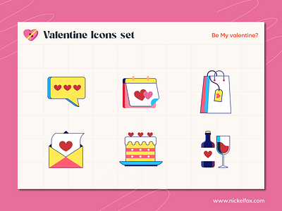 Valentine Icon set, icon pack, set, flat vector line ui branding color design exploration flat happy heart icon icon set iconography identity illustration line love minimal outline romantic set simple vector