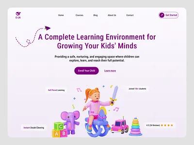 Online Learning for Kids – Web UI creative design e learning figma design landing page learning platform minimal uiux user interface visual design webui wireframe