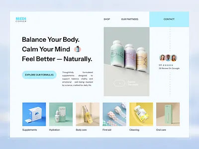 Medicine & Wellness Website Landing Page Design clean ui design dribbble shot figma design health ecommerce healthcare ui landing page design mdeluwarr medical hero section medical website minimal web design modern healthcare product showcase supplement website trust focus design ui ux design web design inspiration website design wellness landing page