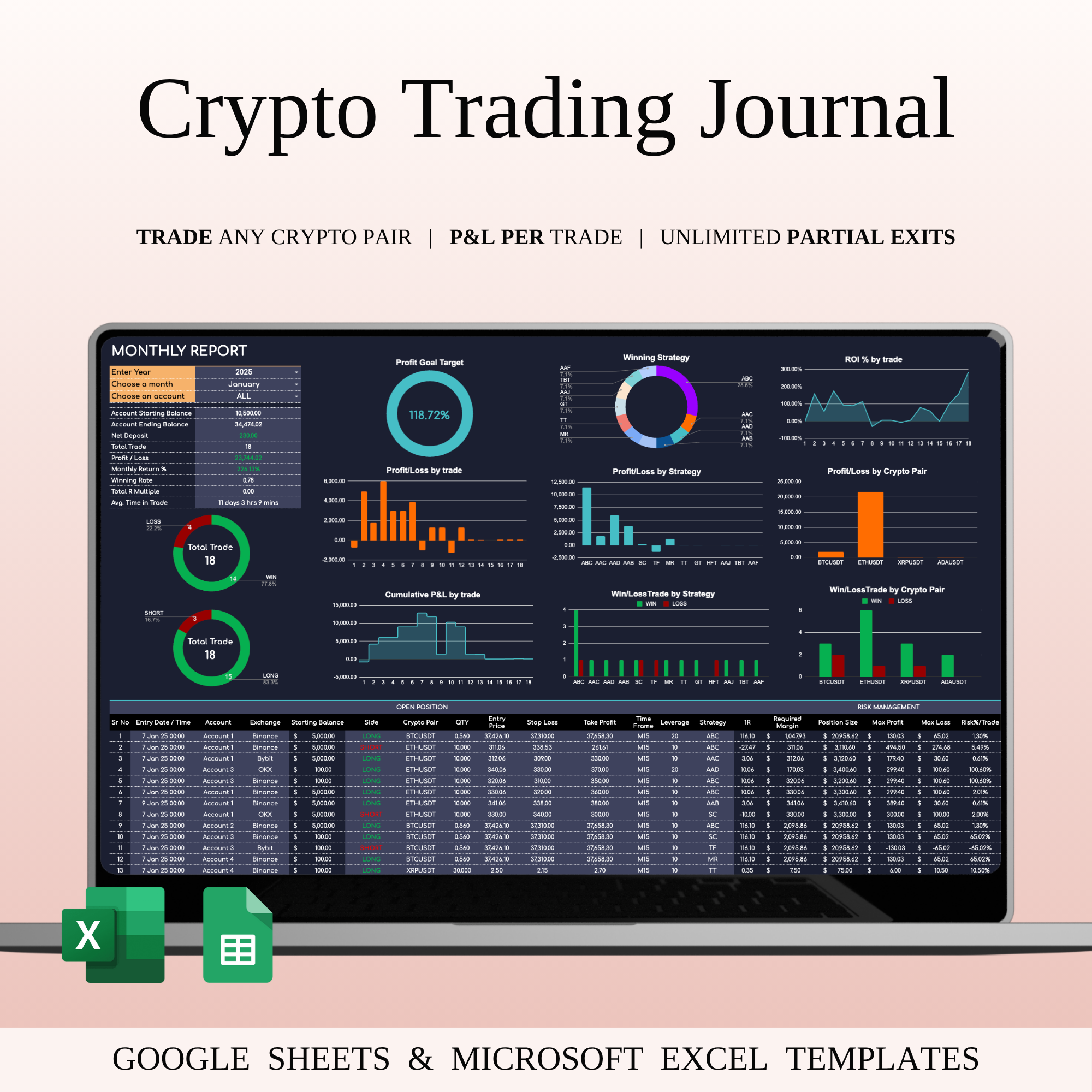 Crypto Trading Journal Template (Dark Mode) altcoin tracker bitcoin tracker crypto journal crypto portfolio crypto spreadsheet crypto trading dark mode digital assets excel template finance tracker google sheets investment dashboard profit tracker risk management trader tool trading analytics trading dashboard trading journal trading log