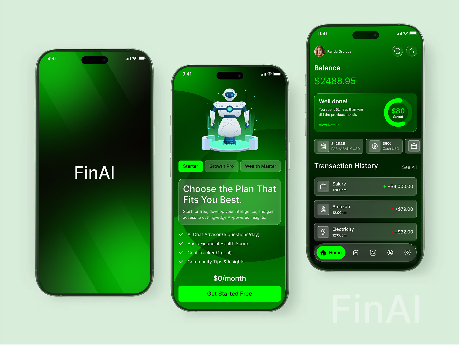 FinAI — AI Money Management App UI Design app design banking app design digital banking financeapp fintech fintech startup investing app ios app mobile mobile app design mobile banking money management ui ui inspiration uiux design ux wealth management