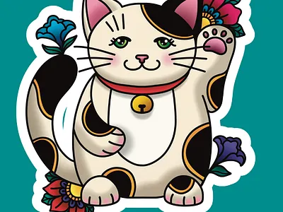 Lucky Cat Sticker Illustration bold illustration cat illustration character illustration decorative illustration flat illustration illustration lucky cat merch design modern illustration playful art product illustration sticker design sticker illustration