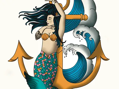 Mermaid and Anchor Tattoo Style Illustration anchor illustration bold illustration character illustration decorative illustration flash illustration illustration merch design mermaid illustration nautical illustration print design procreate symbolic illustration tattoo style illustration traditional tattoo