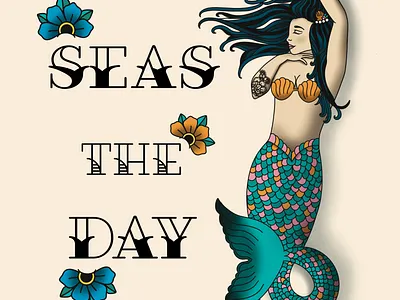 Mermaid Illustration with Typography Poster bold illustration character illustration decorative illustration graphic illustration illustration merch design mermaid illustration modern illustration playful art poster design print design tattoo style illustration typography illustration