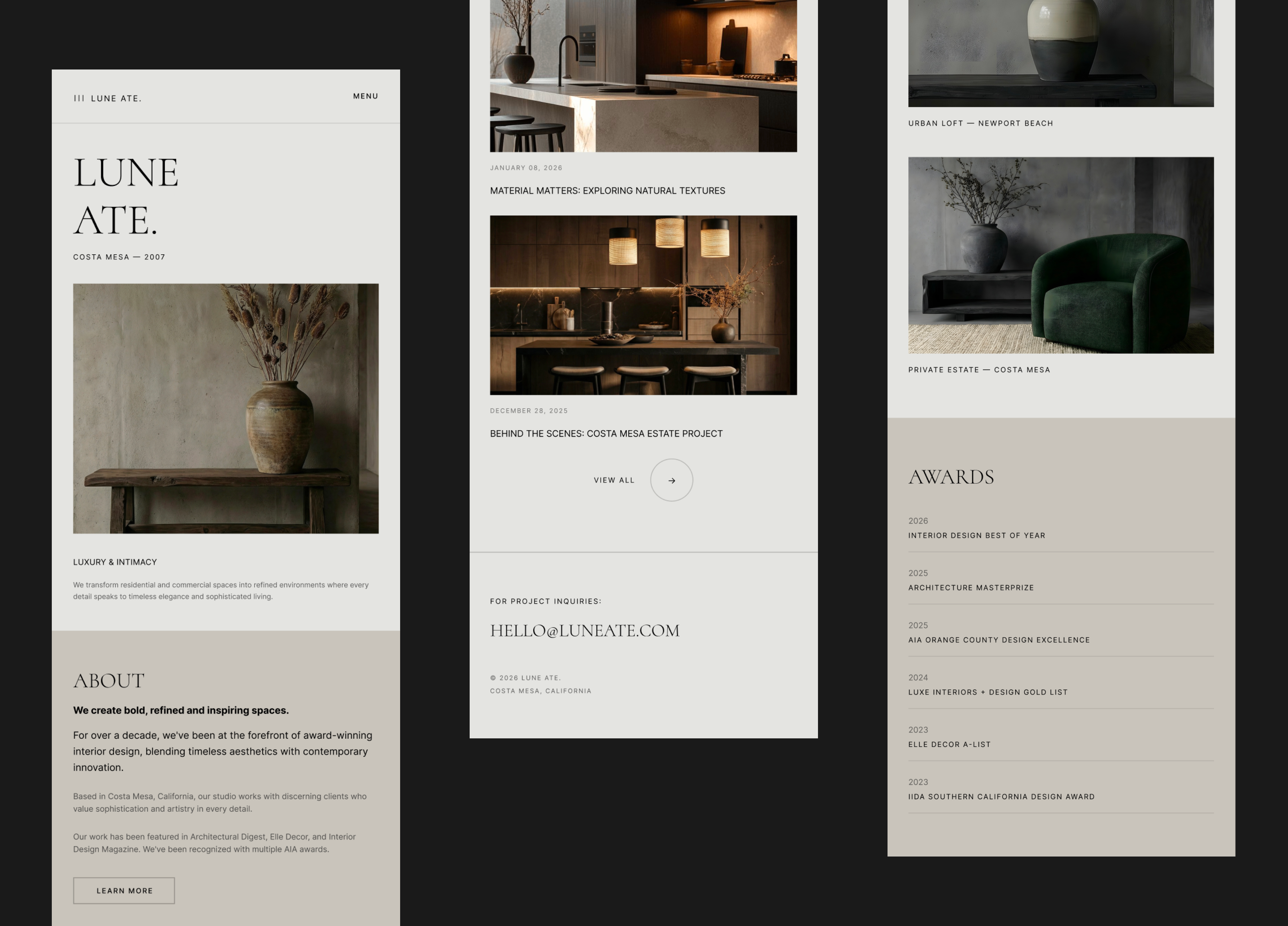 Lune Atelier – Built Responsive Website. Live preview. architects atelier built coded developers frontend live minimalistic mobile modern responsive studio ui website