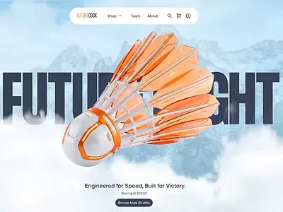 Premium Badminton Shuttlecocks Ecommerce Hero Section UI Desig 3d ui design 3d website branding cgi graphic illustration sports website ui uiux ux web mockup web ui website cgi