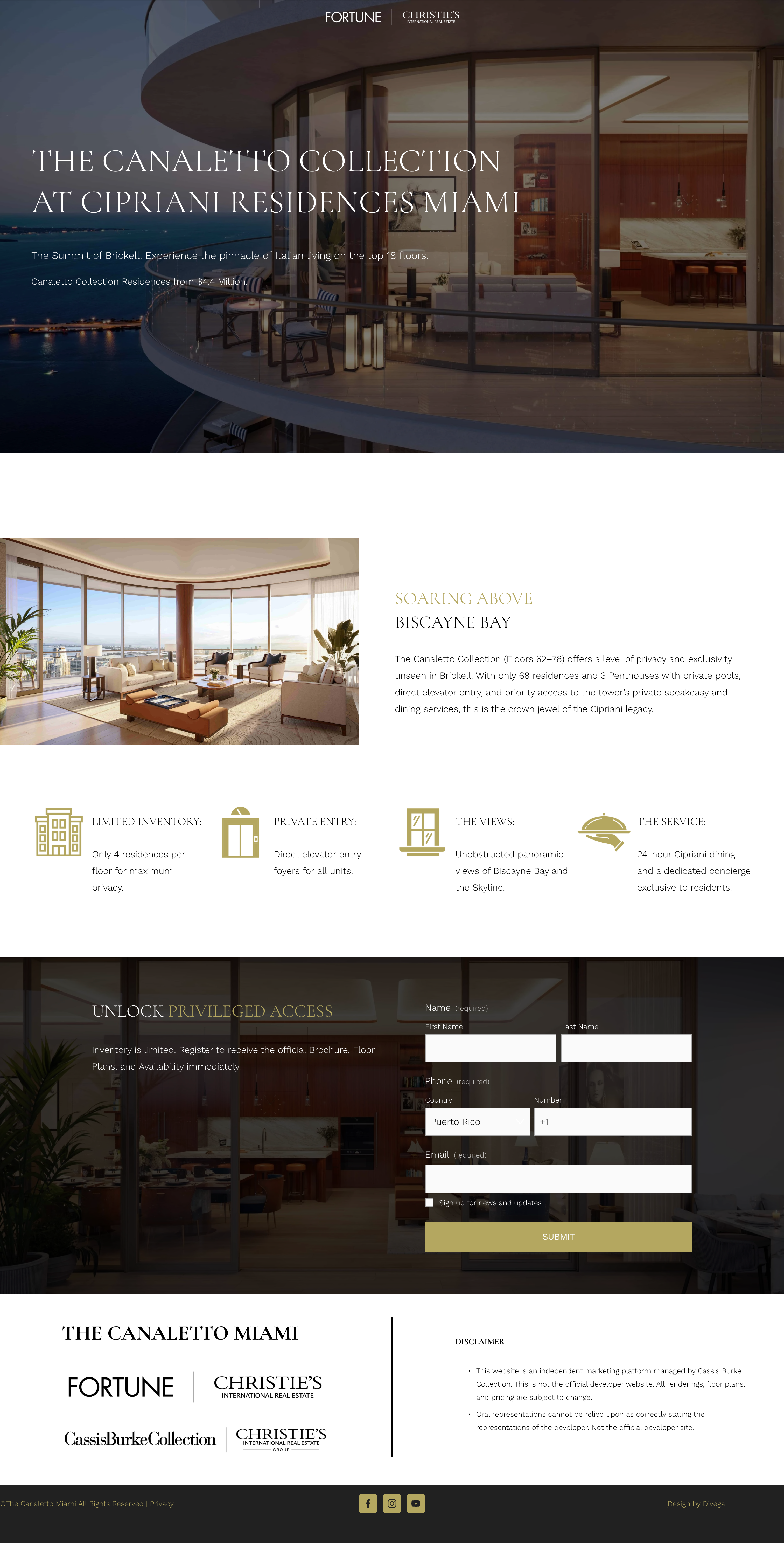 The Canaletto Miami branding design illustration landing page no code website squarespace ui web design web redesign website