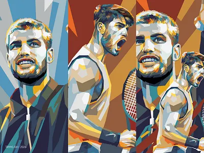 Carloz Alcaraz carloz alcaraz colorful illustration inspirational orange portrait poster design retro color sport poster tennis player unique vector vectorart
