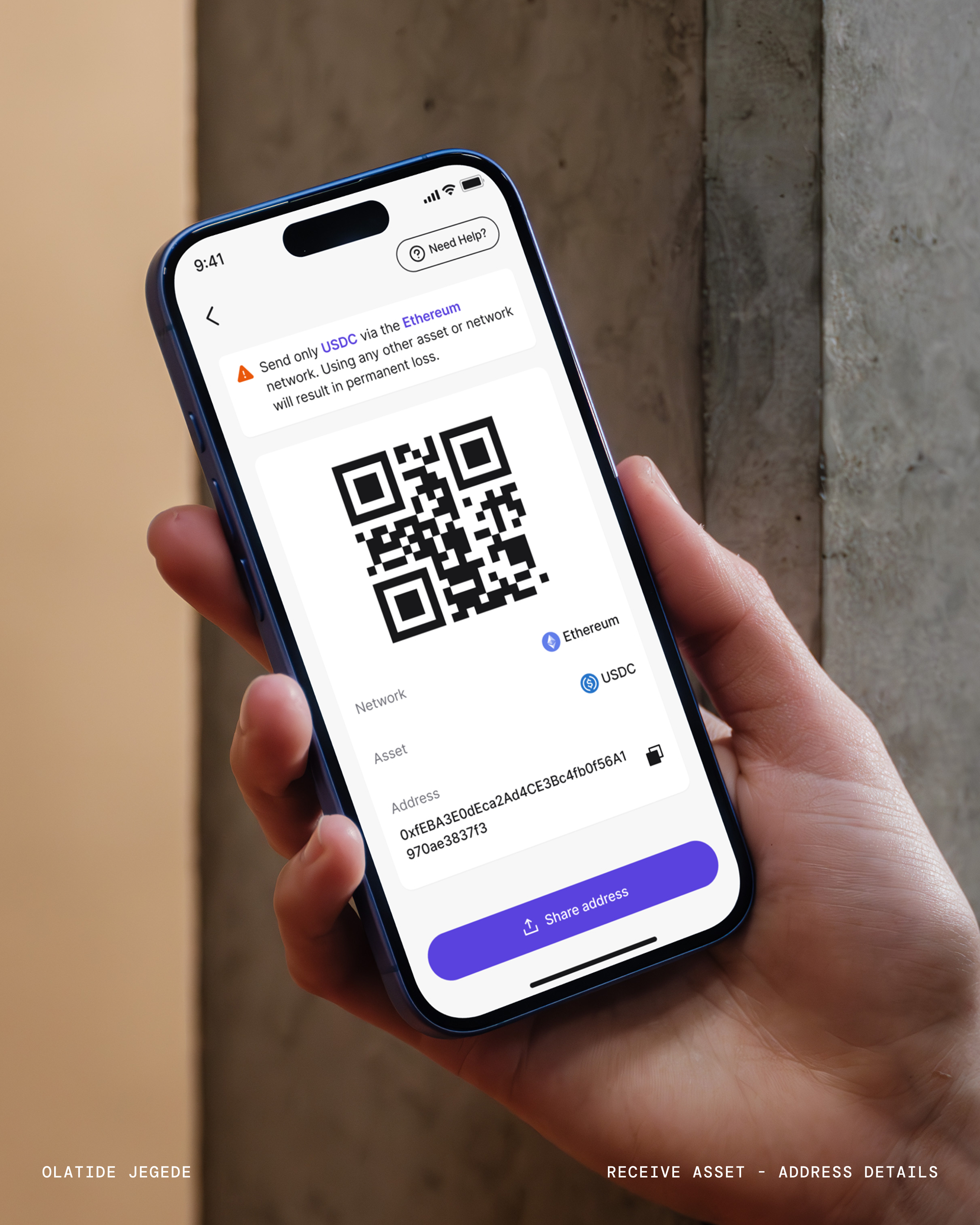 Receive Asset - Address Details app app design app ui crypto design interface mobile app product design ui ui design uiux ux design web3