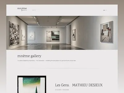 mnème galerie — Contemporary Art Gallery Landing Concept aesthetic art direction art gallery branding clean ui contemporary art editorial design gallery website illustration landing page logo luxury minimal design minimalism ui visual design web design website concept