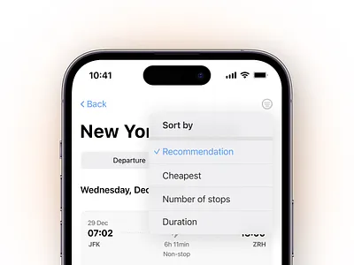 Flight booking app app application booking clean concept daily ui dailyui design filters filters menu flight interface light light mode menu minimal ui ui design uidesign user interface