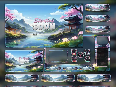 Mid-day Cats Sakura Stream Overlay | Twitch Overlays gaming overlay japan overlay japanese overlay live stream overlay obs overlay sakura overlay samurai twitch stream overlay stream overlays streaming graphics streamlabs overlay twitch japanese twitch overlay twitch overlay anime twitch overlays