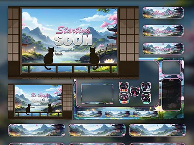 Mid-day Cats Sakura Stream Overlay | Twitch Overlays gaming overlay japan overlay japanese overlay live stream overlay obs overlay sakura overlay samurai twitch stream overlay stream overlays streaming graphics streamlabs overlay twitch japanese twitch overlay twitch overlay anime twitch overlays