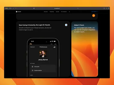 Growth Landing Page Features Section concept daily ui dailyui dark design growth interface landing page minimal modern to do to do list todo todo list ui ui design uidesign ux web website