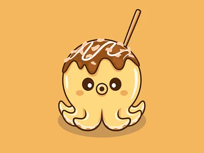 Takoyaki Octopus🐙🍡 animal ball branding character cute doodle flat food icon illustration japanese logo mayonnaise meal octopus satai sauce seafood takoyaki