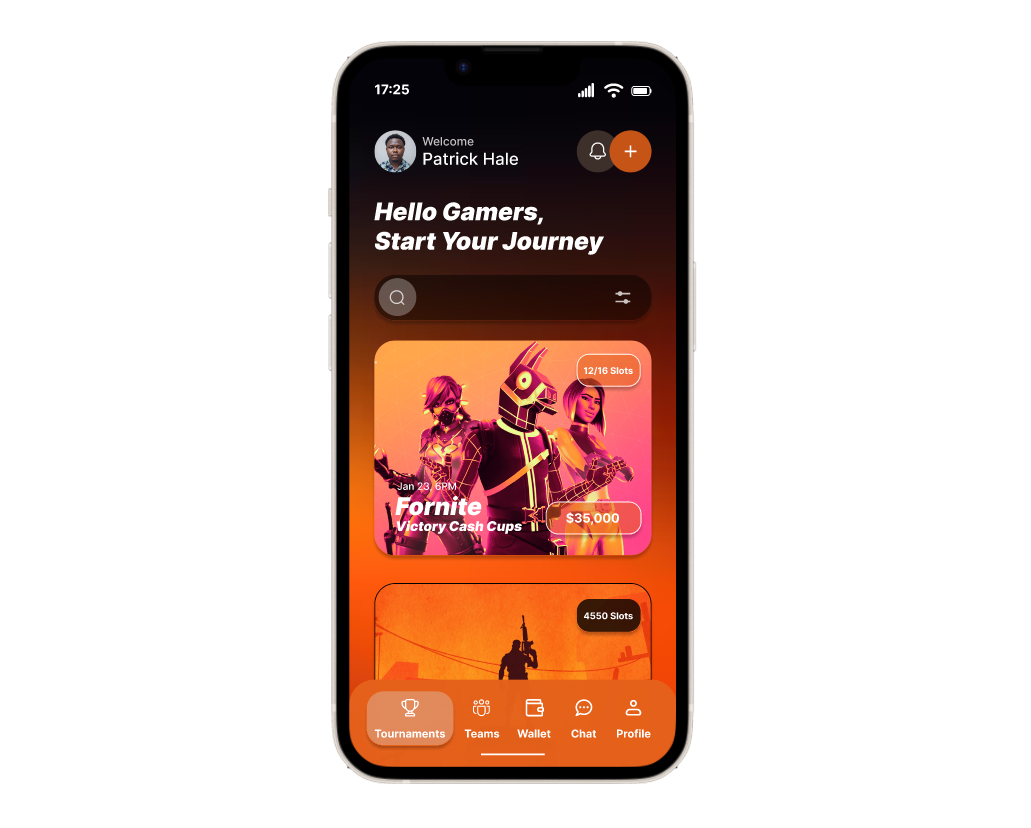 Gaming Tournament Mobile App branding design figma mobile app design prototyping ui uiux design ux ux research