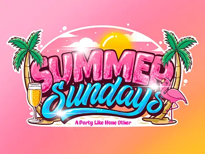 Summer Sundays beach cartoon graffiti graphic design hand lettering lettering logo party summer sunrise