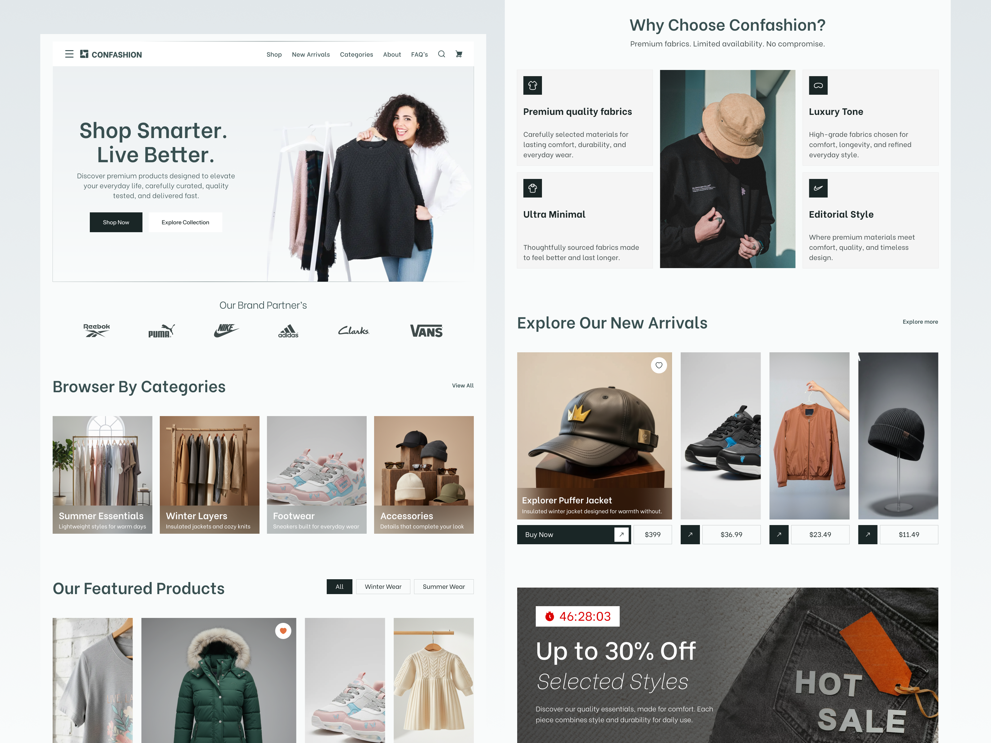 Confashion – Fashion E-commerce Website UI/UX Design interface product service startup ui ux web